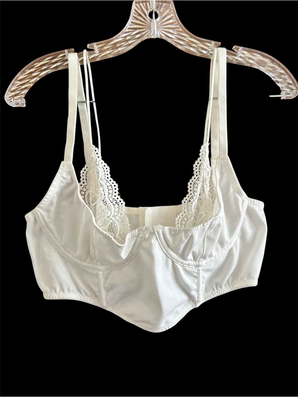 Intimately Free People Lace-Trim Satin Longline Bralette in Cream